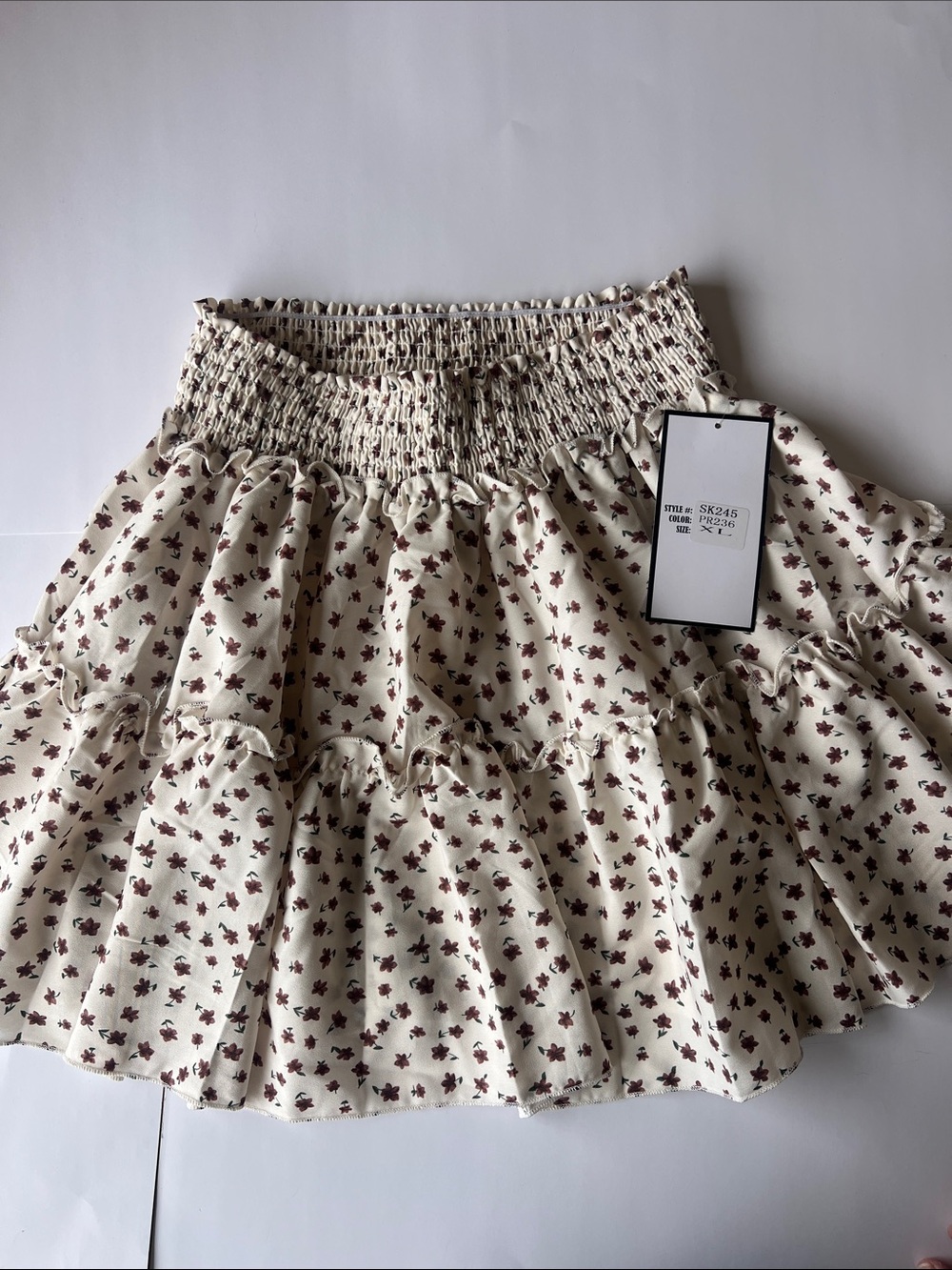 Mia Rose NWT Ivory Floral Smocked Tiered Mini Skirt